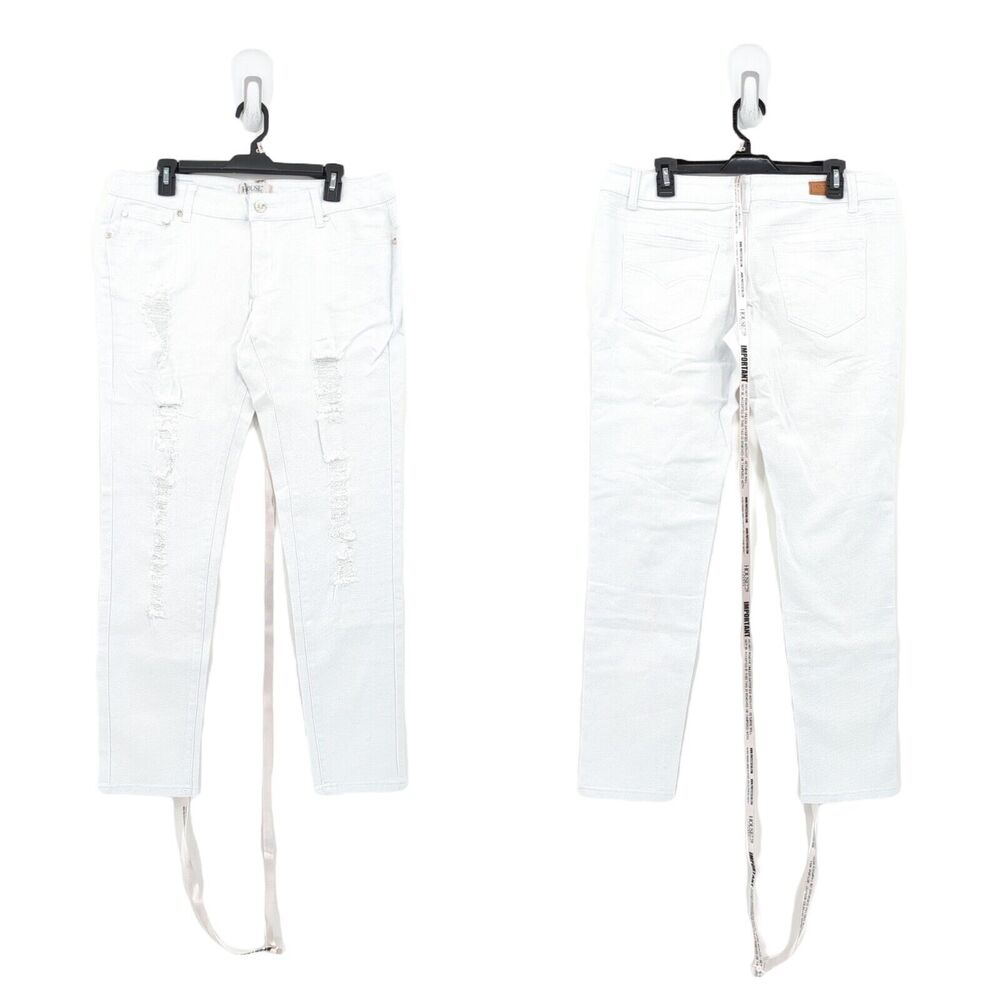 House of CB Women 34 Siren Jeans White Low Rise Distressed Ripped Skinny Denim
